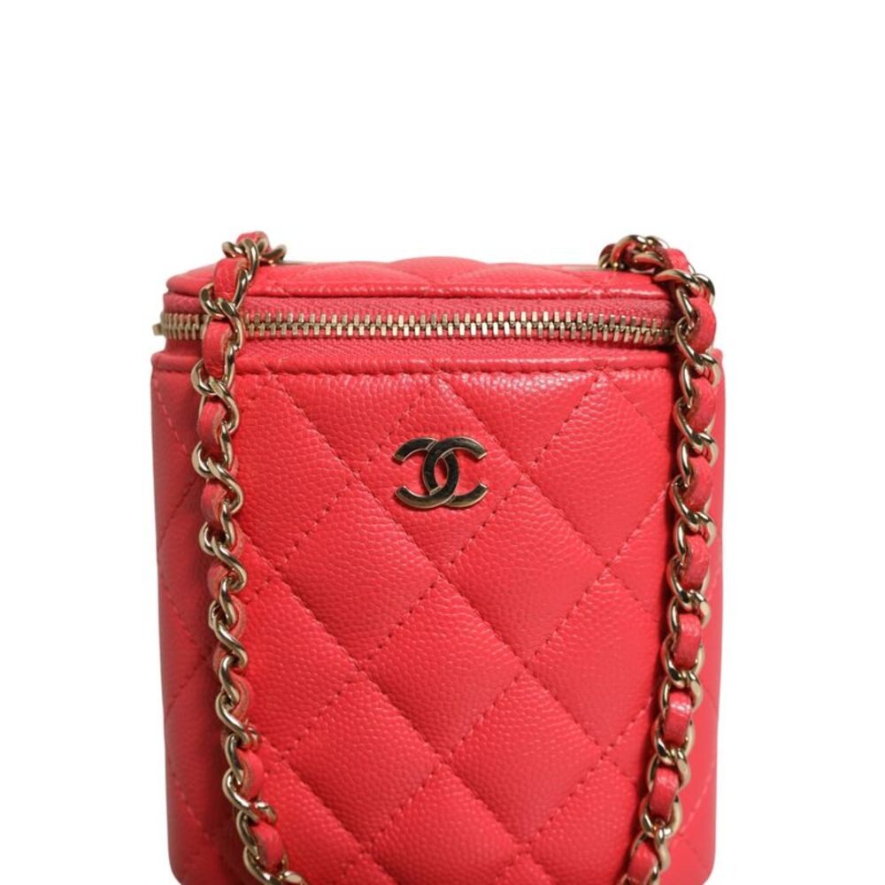 Chanel Red Caviar Quilted Small Vertical Coco Beauty Vanity Case with Women's - Picture 2 of 6